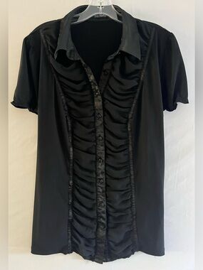 Dark Academia Gothic Ruched Satin Trim Blouse
